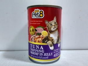 Makanan Basah Kucing Pet8 Tuna Topping Shrimp in Jelly 400gr