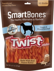 Snack Anjing Smart Bones Twist Peanut Butter 50 Stick